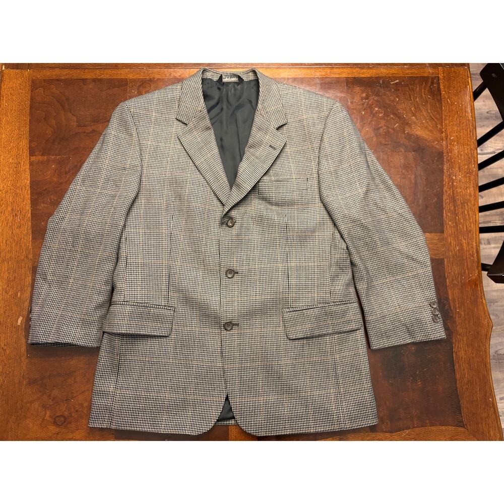Jos. A. Bank Wool Silk Houndstooth Blazer 40S Gray Preowned Excellent
